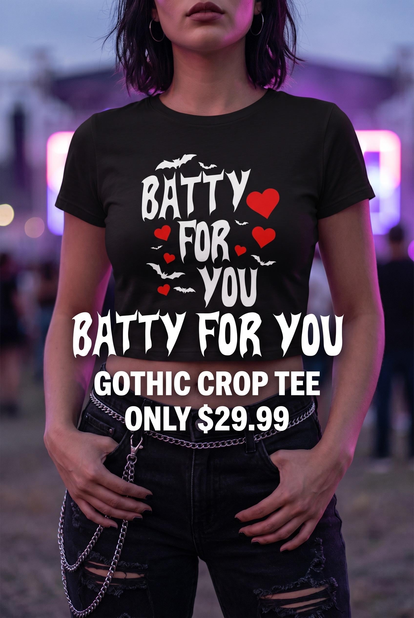 Batty For You Crop Top | Gothic Crop Tee | Bat Lover Shirt | Halloween Crop Top | Spooky Cute Apparel | Alternative Fashion