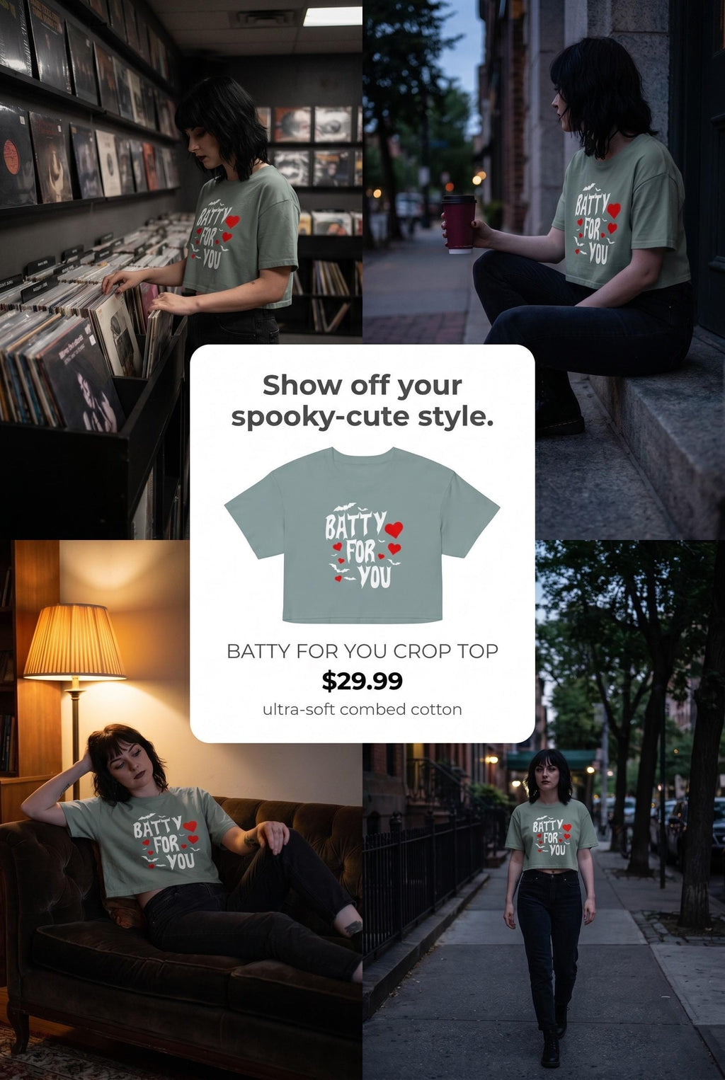 Batty For You Crop Top | Gothic Crop Tee | Bat Lover Shirt | Halloween Crop Top | Spooky Cute Apparel | Alternative Fashion