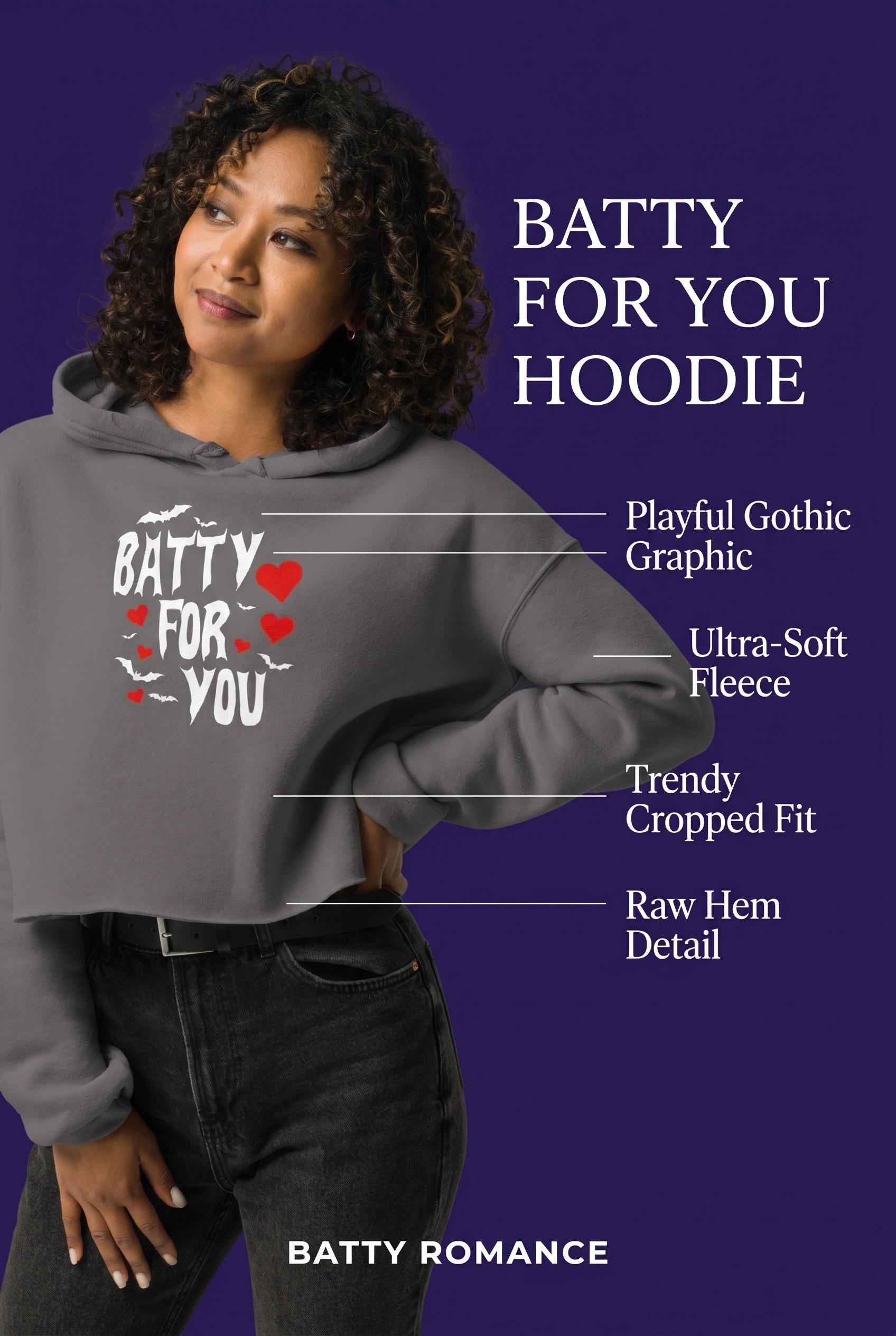 Batty For You Cropped Hoodie | Gothic Hoodie | Bat Lover Sweatshirt | Halloween Hoodie | Spooky Cute Fashion | Alternative Apparel