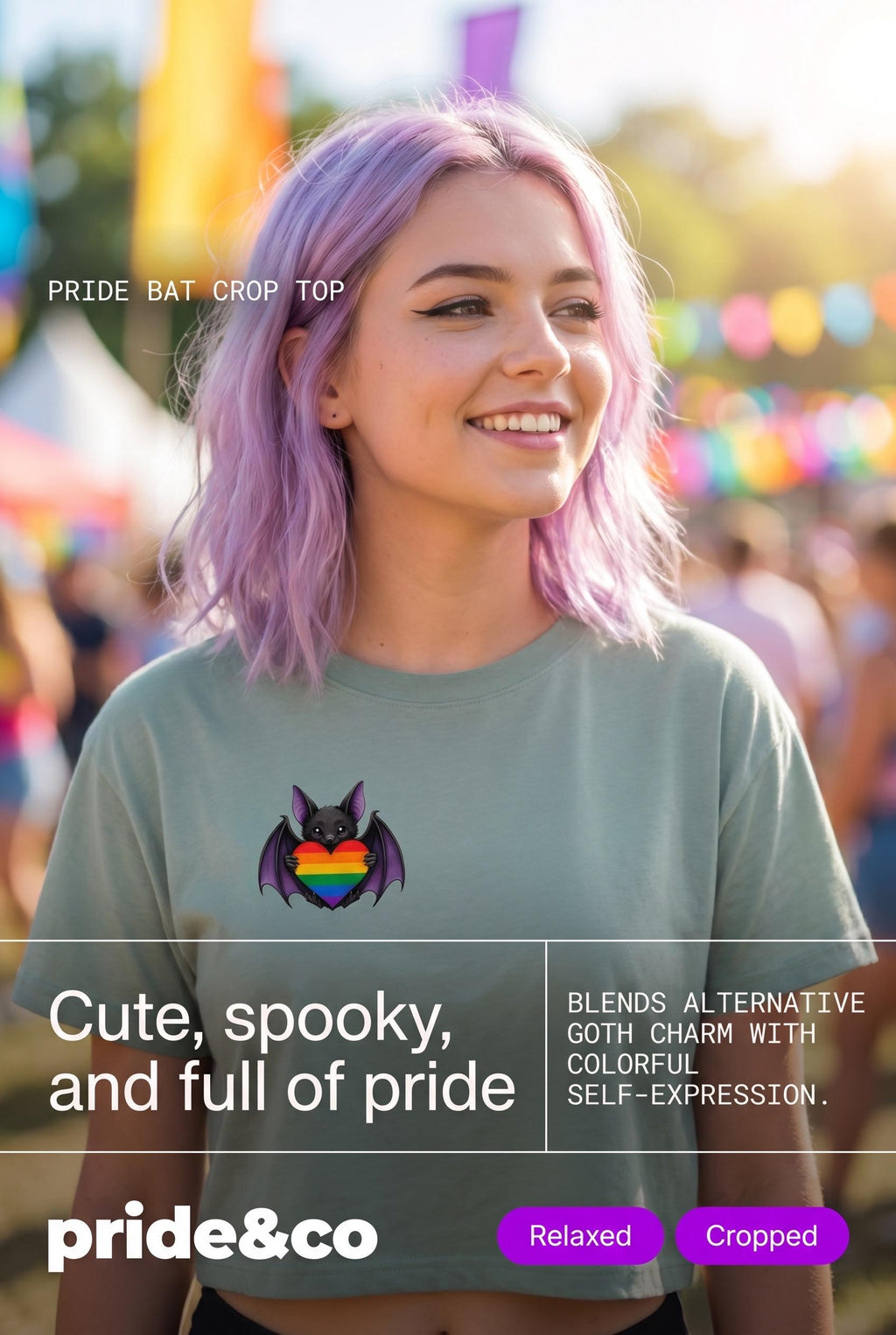 Pride Bat Crop Top | Rainbow Heart Bat Shirt | LGBTQ Pride Crop Tee | Cute Goth Pride Shirt | Bat Lover Gift
