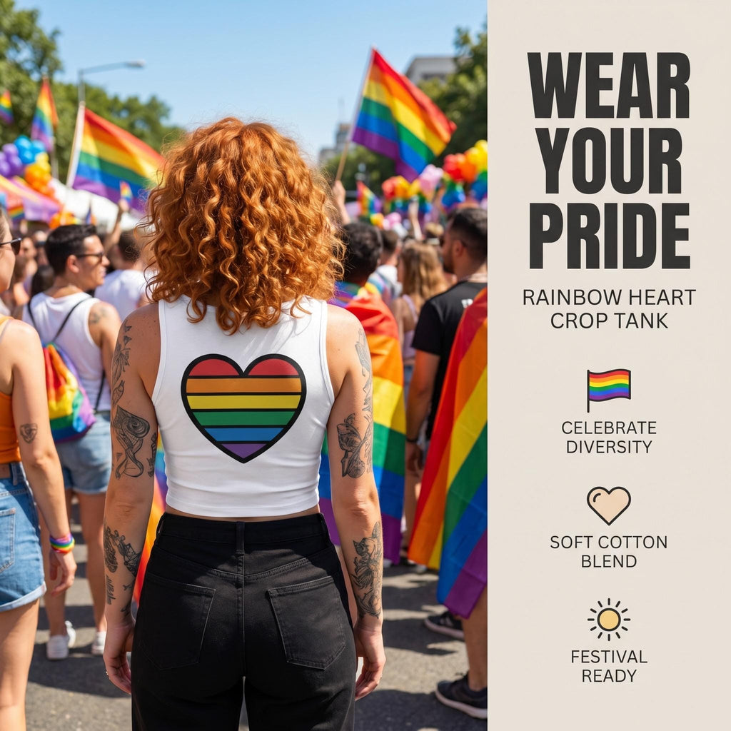 Rainbow Heart Crop Tank Top | LGBTQ Pride Crop Top | Gay Pride Shirt | Queer Fashion | Rainbow Heart Tank | Pride Month Clothing