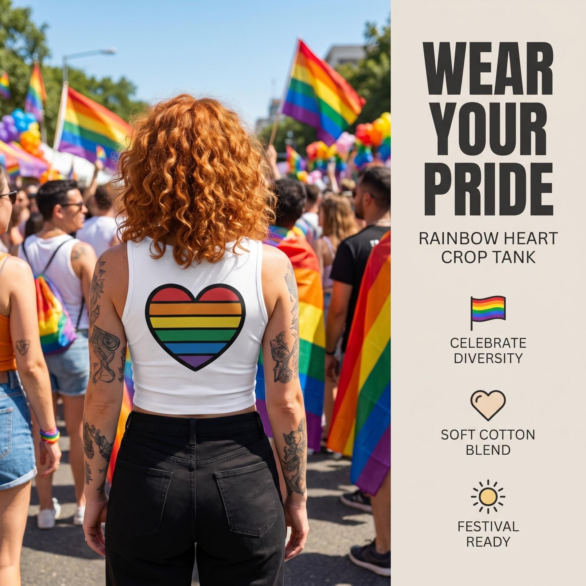 Rainbow Heart Crop Tank Top | LGBTQ Pride Crop Top | Gay Pride Shirt | Queer Fashion | Rainbow Heart Tank | Pride Month Clothing