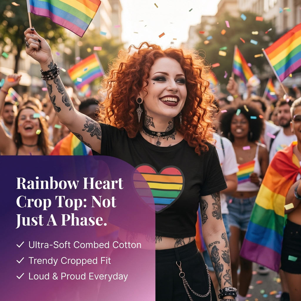Rainbow Heart Crop Top | LGBTQ Pride Shirt | Gay Pride Crop Tee | Queer Fashion | Rainbow Heart Shirt | Pride Month Top