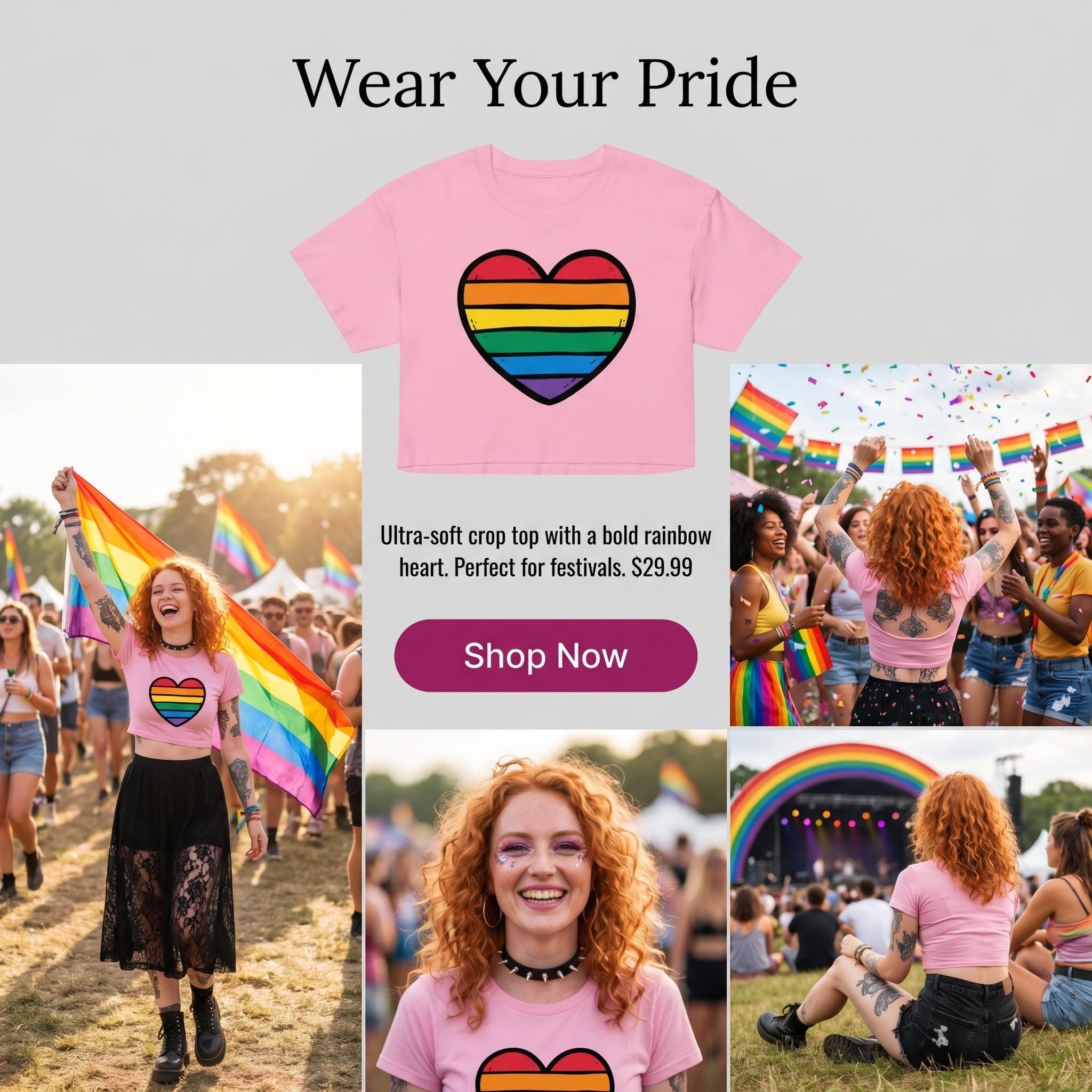 Rainbow Heart Crop Top | LGBTQ Pride Shirt | Gay Pride Crop Tee | Queer Fashion | Rainbow Heart Shirt | Pride Month Top