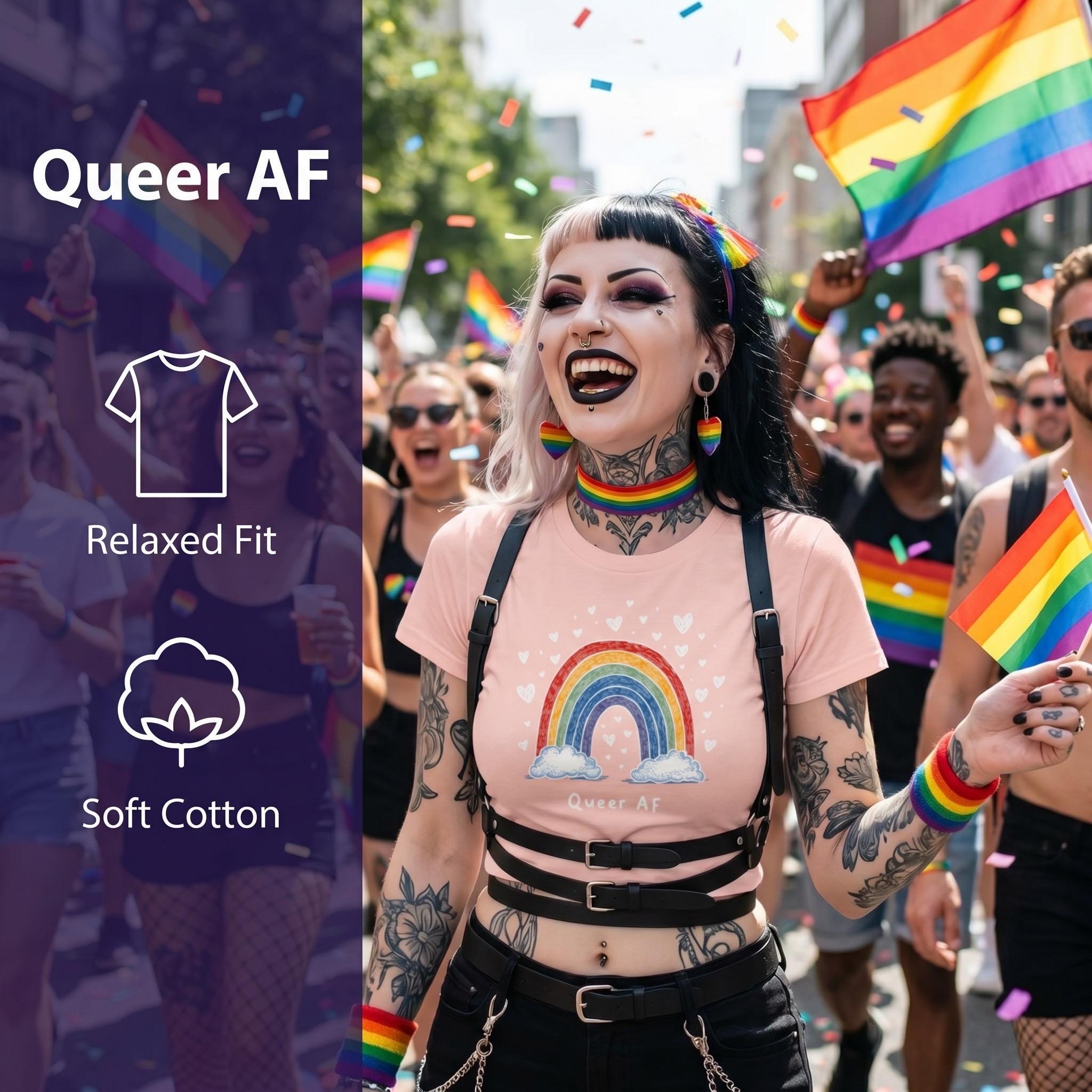 Queer AF Rainbow Crop Top | Funny LGBTQ Pride Shirt | Gay Pride Crop Tee | Pride Month Shirt | Rainbow Pride Top