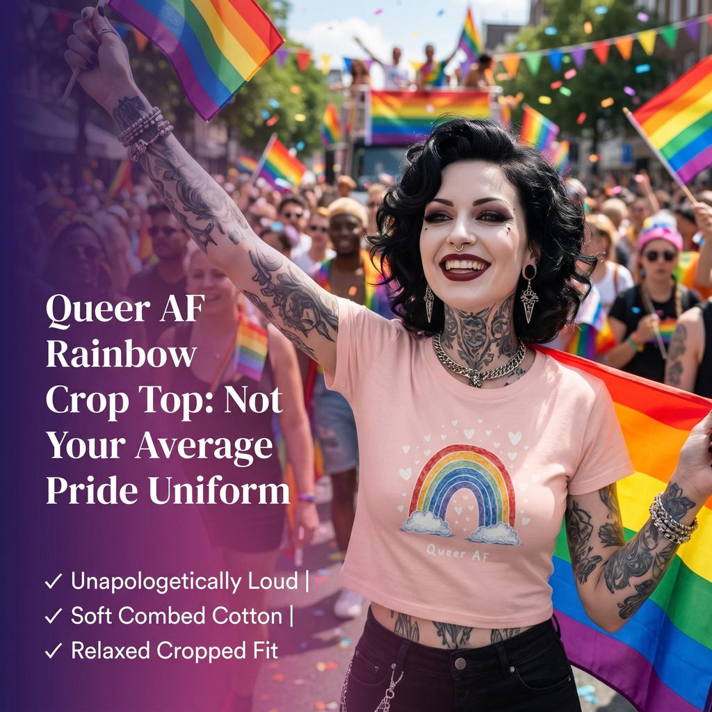 Queer AF Rainbow Crop Top | Funny LGBTQ Pride Shirt | Gay Pride Crop Tee | Pride Month Shirt | Rainbow Pride Top