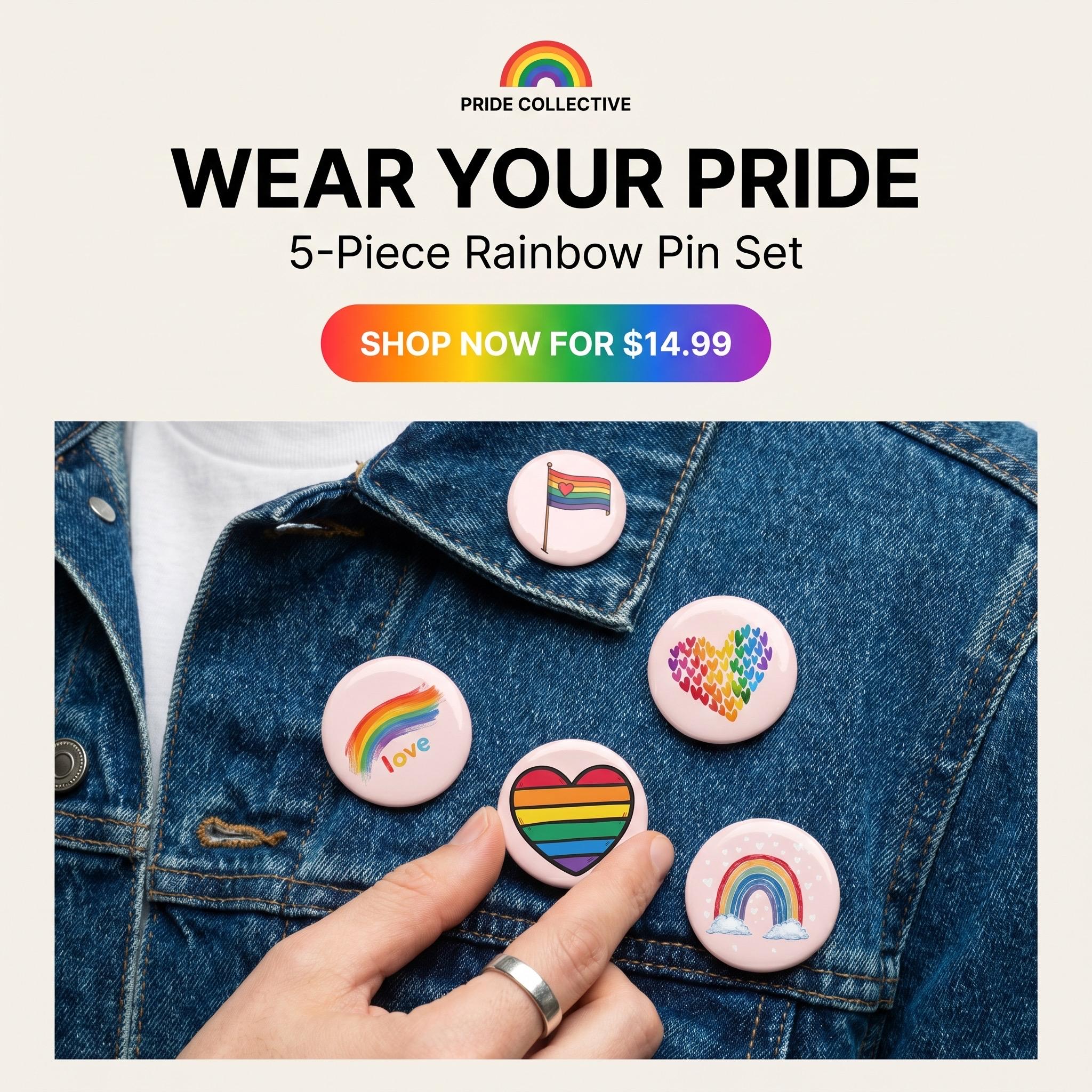 Pride Button Pin Set | LGBTQ Pin Pack | Rainbow Pride Buttons | Gay Pride Pins | Queer Accessories | Pride Month Gift | Set of 5